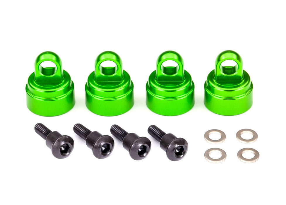 3767G - Shock caps, aluminum (green-anodized) (4) (fits all Ultra Shocks) @$14.00