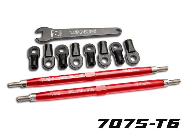 5338R - Traxxas Toe links, Revo (Tubes red-anodized, 7075-T6 aluminum) (128mm, fits front or rear)