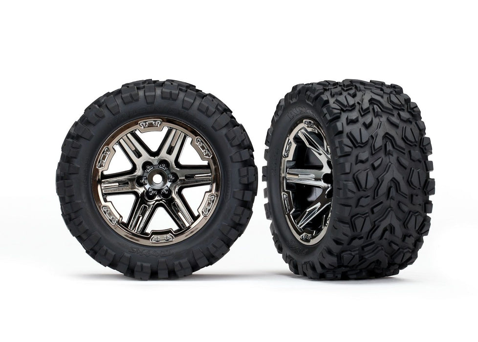 6773X - Tires & wheels, assembled, glued (2.8') (RXT black chrome wheels, Talon Extreme tires)