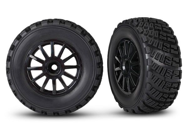7473T - Tires & wheels, assembled, glued (black wheels, gravel pattern tires, foam inserts) (2)