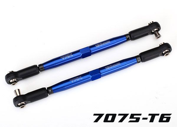 7748X Traxxas Toe links, X-Maxx® (TUBES blue-anodized, 7075-T6 aluminum) (157mm) (2)/ rod ends, assembled with steel hollow balls (4)/ aluminum wrench, 10mm (1)