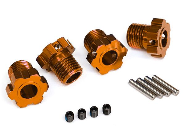 8654A - Traxxas Wheel hubs, splined, 17mm (orange-anodized) (4)/ 4x5 GS (4)/ 3x14mm pin (4)