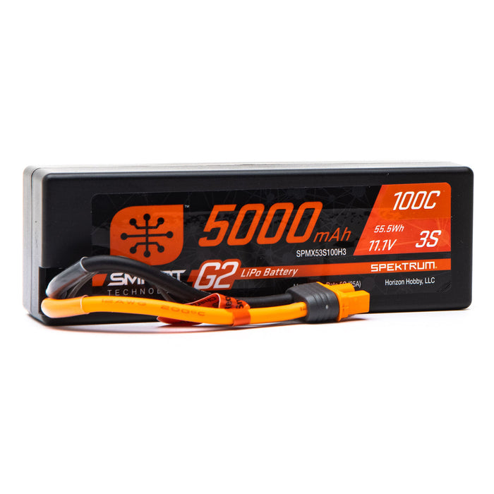 SPMX53S100H3 - Spektrum 11.1V 5000mAh 3S 100C Smart G2 Hardcase LiPo Battery: IC3