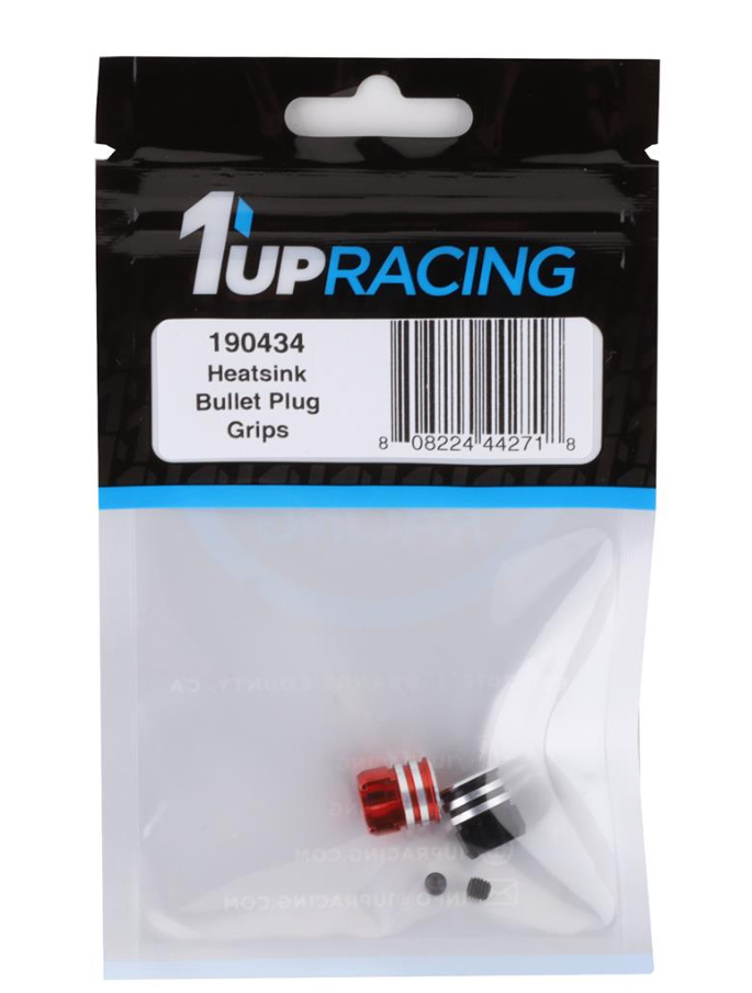 190434 - 1UP Racing Heatsink Bullet Plug Grips (Black/Red) (Fits LowPro Bullet Plugs)