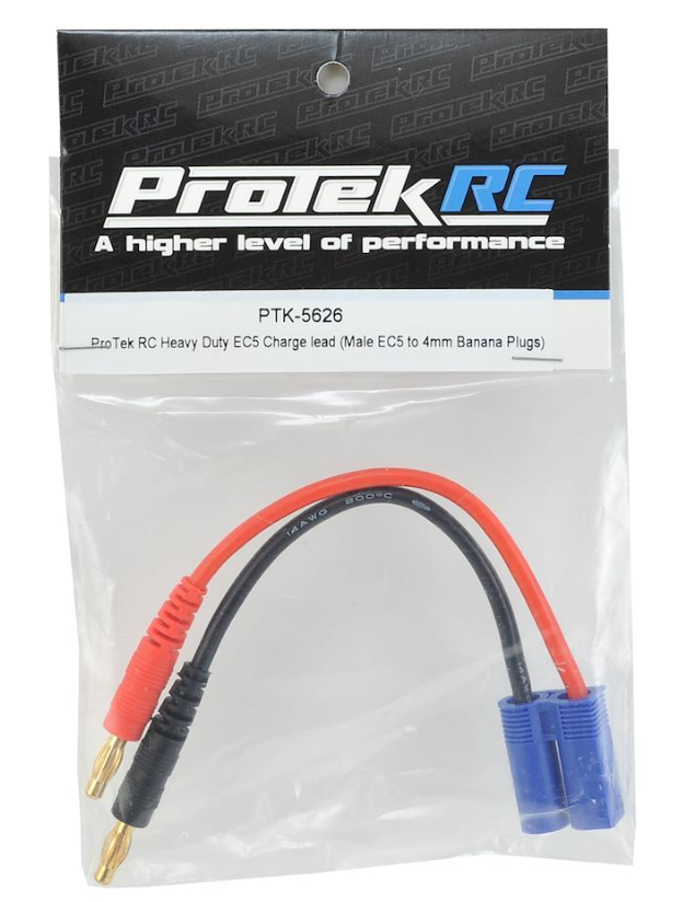 PTK-5626 ProTek RC Heavy Duty EC5 Charge Lead (Male EC5 to 4mm Banana Plugs)