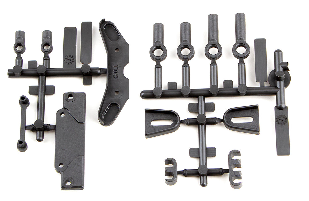 91885 Team Associated RC10B6.3 Servo Mount Brace, Tower Covers, Wire Clip and Rod Ends