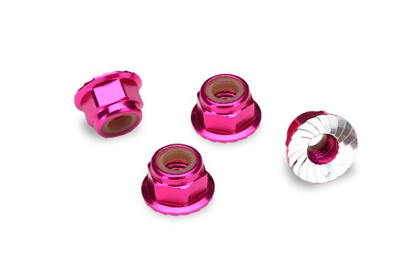 1747P - Nuts, aluminum, flanged, serrated (4mm) (pink-anodized) (4)