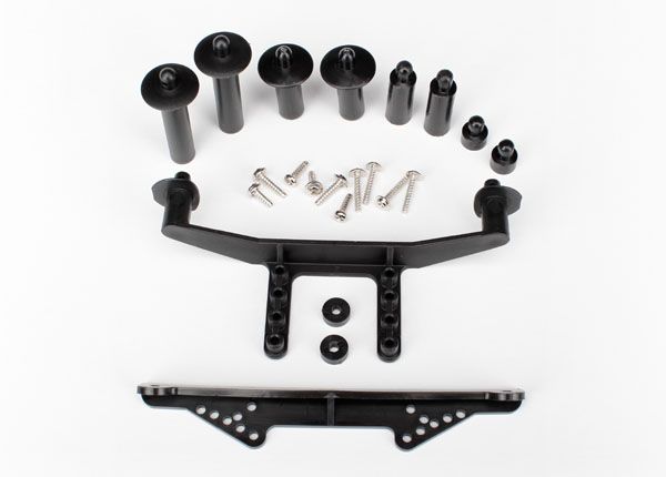 1914R Traxxas- Body mount, front & rear (black)/ body posts, 52mm (2), 38mm (2), 25mm (2), 6.5mm