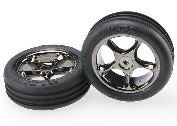 2471A - Tires & wheels, assembled (Tracer 2.2' black chrome wheels, Alias ribbed 2.2' tires) (2) (Bandit front, medium compound w/ foam inserts)
