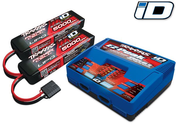 2990 - Traxxas Battery/Charger Completer Pack (Includes #2972 Dual iD Charger (1), #2872X 5000mAh 11.1V 3-cell 25C LiPO Battery (2))