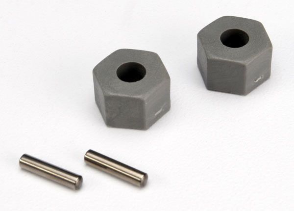 3654 - Traxxas Wheel hubs, hex (tall offset, Rustler/Stampede front) (2)/ axle pins (2.5x10mm) (2)