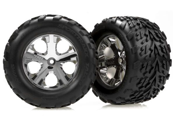 3669 - Tires & wheels, assembled, glued (2.8') (All-Star chrome wheels, Talon tires, foam inserts) (nitro rear/ electric front) (2)