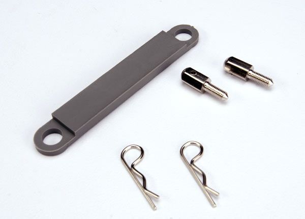 3727A - Battery hold-down plate (grey) / metal posts (2) / body clips (2)