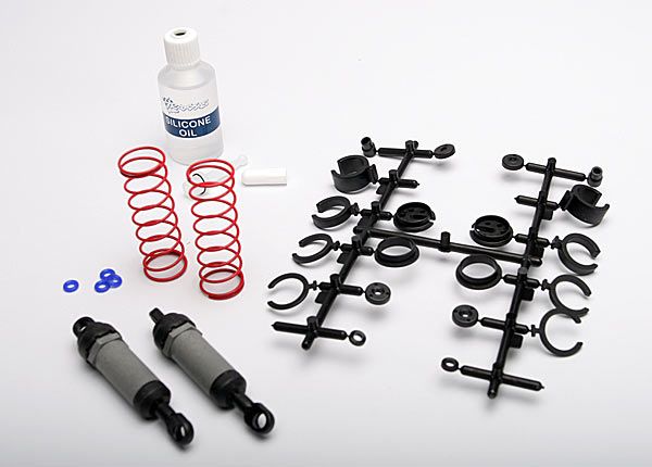3760A Traxxas Ultra Shocks (grey) (long) (complete w/ spring pre-load spacers & springs) (2)