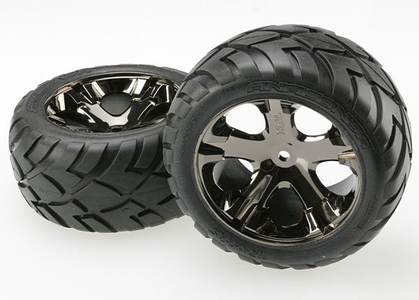 3773A - Tires & wheels, assembled, glued (All Star black chrome wheels, Anaconda tires, foam inserts) (electric rear) (1 left, 1 right)