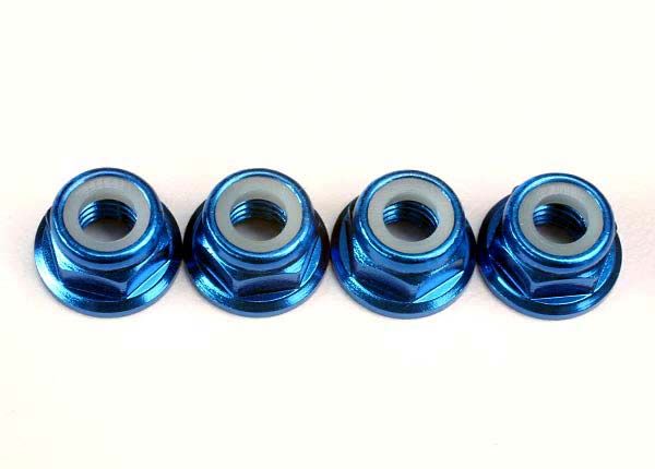 4147X - Nuts, 5mm flanged nylon locking (aluminum, blue-anodized) (4)