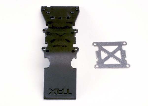 4937 Traxxas Skidplate, front plastic (black)/ stainless steel plate