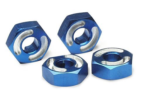 4954X - Traxxas Wheel hubs, hex, 6061-T6 aluminum (blue) (4)/ axle pins (2.5x10mm) (4)