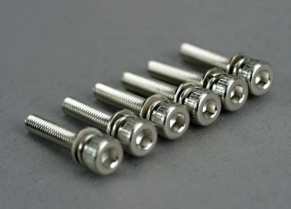 5142 -Traxxas Screws, 3x15mm cap-head machine (hex drive) (with split and flat washers) (6)