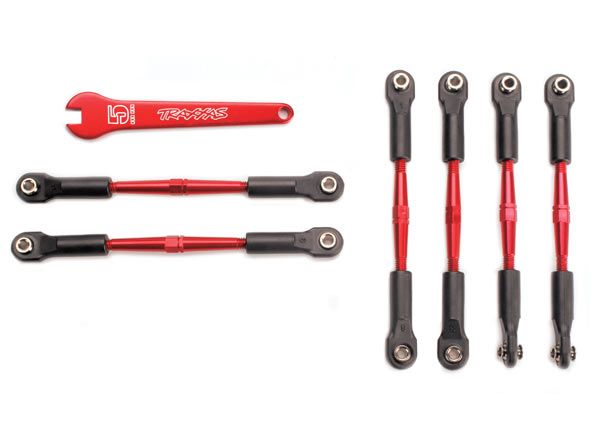 5539X - Turnbuckles, aluminum (red-anodized), camber links, 58mm (4)/ front toe links, 61mm (2) (assembled with rod ends and hollow balls)/ aluminum 5mm wrench (red-anodized)