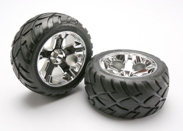 5576R Traxxas Tires & wheels, assembled, glued (All-Star chrome wheels, Anaconda tires,
