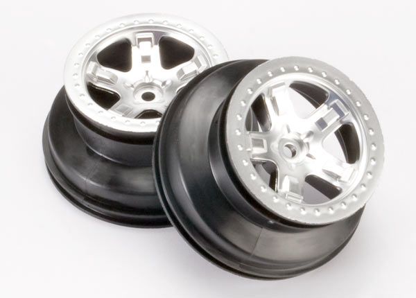 5872 - Traxxas Wheels, SCT satin chrome, beadlock style, dual profile (2.2" outer 3.0" inner) (2) (Rear)