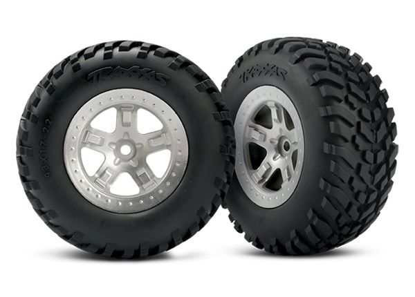 5873 Traxxas Tires & wheels, assembled, glued (SCT satin chrome