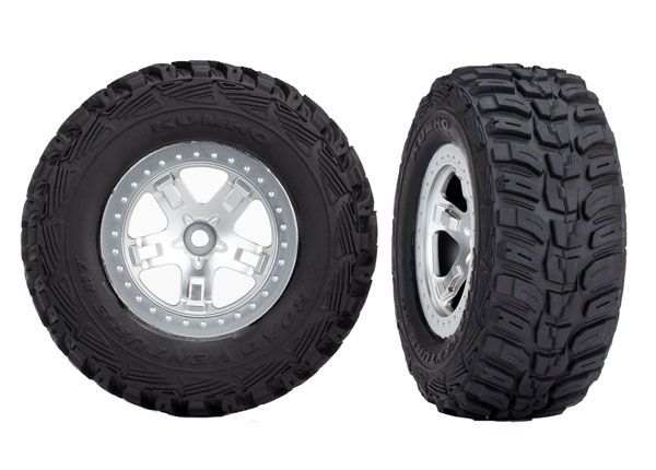 5880X Traxxas Tire & wheel assy, glued (SCT satin chrome, beadlock style wheels, Kumho tires, foam inserts) (2) (4WD front/rear, 2WD rear only)