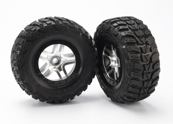 5882 Traxxas Tires & wheels, assembled, glued (SCT Split-Spoke satin chrome, black beadlock style