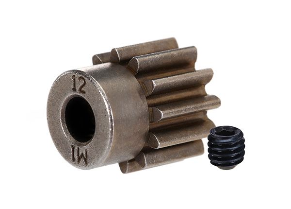 6485X - Traxxas Gear, 12-T pinion (1.0 metric pitch) (fits 5mm shaft) / set screw (compatible with steel spur gears)