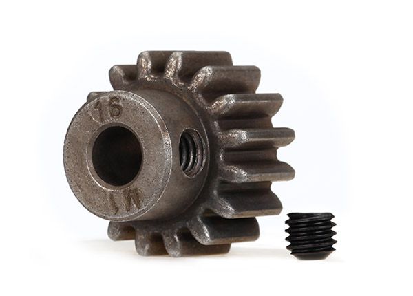 6489X Traxxas Gear, 16-T pinion (1.0 metric pitch) (fits 5mm shaft)/ set screw (compatible with steel spur gears)