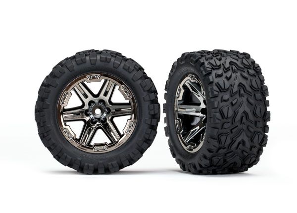 6774X - Tires & wheels, assembled, glued (2.8') (RXT black chrome wheels, 2WD Electric Rear)