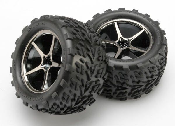 Traxxas 7174A - Tires and wheels, assembled, glued (Gemini black chrome wheels, Talon tires, foam