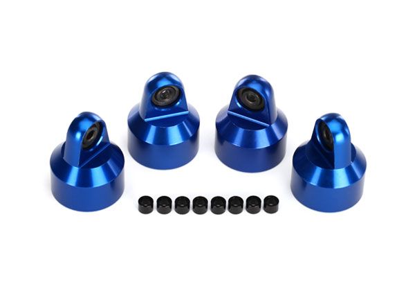 7764A - Traxxas Shock caps, aluminum (blue-anodized), GTX shocks (4)/ spacers (8)