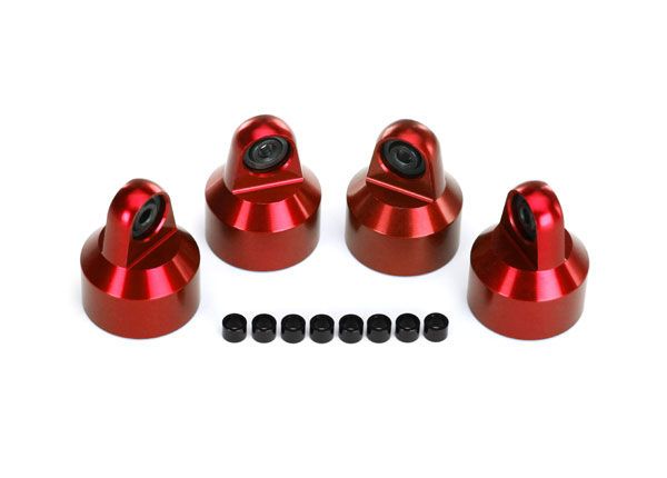 7764R Shock caps, aluminum (red-anodized), GTX shocks (4)/ spacers (8)