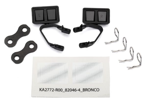 8073 - Mirrors, side, black (left & right)/ retainers (2)/ body clips (4)