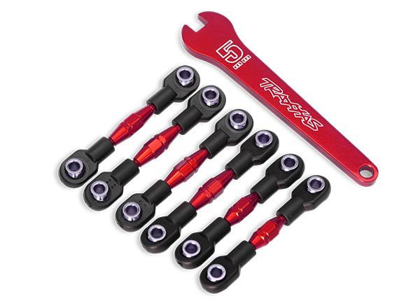 8341R -Traxxas Turnbuckles, aluminum (red-anodized), camber links, 32mm (front) (2)/ camber links, 28mm (rear) (2)/ toe links, 34mm (2)/ aluminum wrench