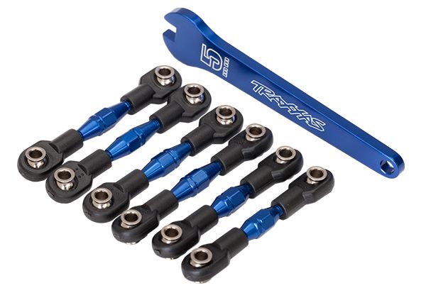 8341X Traxxas 4-Tec Turnbuckles, aluminum (blue-anodized), camber links, 32mm (front) (2)/ camber links, 28mm (rear) (2)/ toe links, 34mm (2)/ aluminum wrench