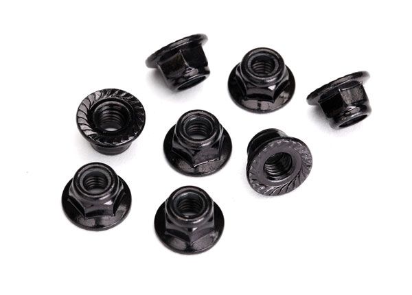 8447 - Nuts, 5mm flanged nylon locking (steel, black serrated) (8)