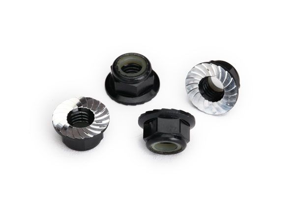8447A - Nuts, 5mm flanged nylon locking (aluminum, black-anodized, serrated) (4)