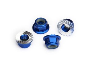 8447X Traxxas - Nuts, 5mm flanged nylon locking (aluminum, blue-anodized, serrated) (4)