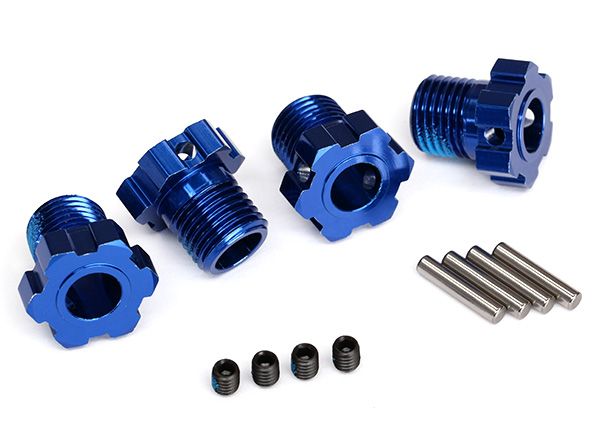 8654 Traxxas Wheel hubs, splined, 17mm (blue-anodized) (4)/ 4x5 GS (4), 3x14mm pin (4)