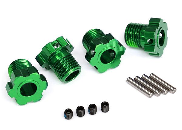 8654G -Traxxas Wheel hubs, splined, 17mm (green-anodized) (4)/ 4x5 GS (4)/ 3x14mm pin (4)