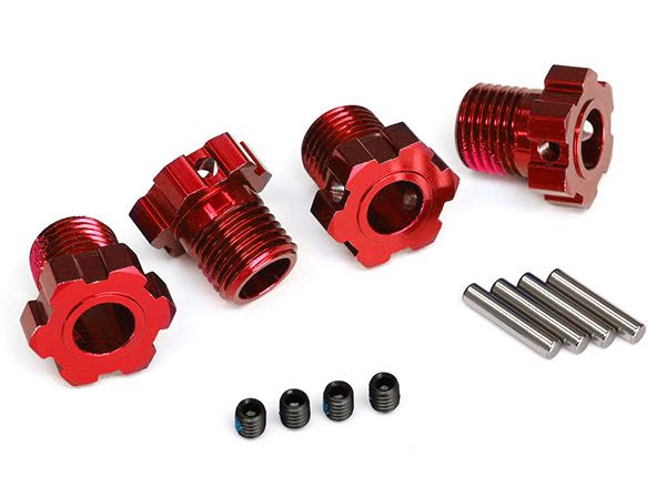 8654R - Traxxas Wheel hubs, splined, 17mm (red-anodized) (4)/ 4x5 GS (4)/ 3x14mm pin (4)