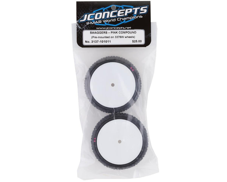 3137-101011 - JConcepts Swaggers 2.2" Pre-Mounted 2WD Front Buggy Carpet Tires (White) (2) (Pink) w/ 12mm Hex