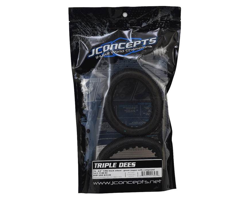 3140-02 JConcepts Triple Dees 4.0" 1/8th Truggy Tires (2) (Green)