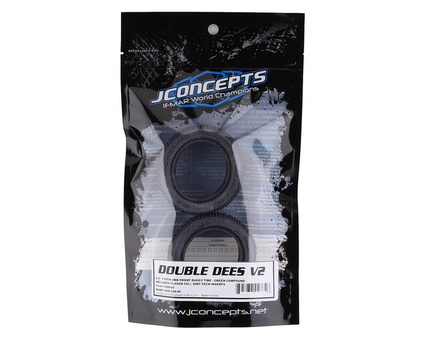 3160-02 JConcepts Double Dee's V2 2.2" 2WD 1/10 Front Buggy Tires (2) (Green)