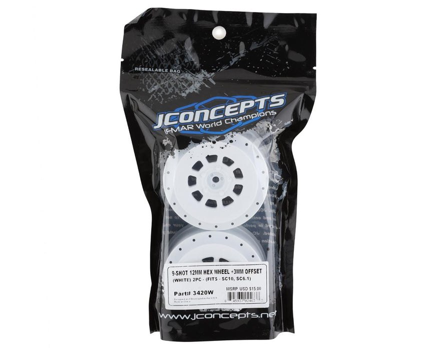 3420W JConcepts 9-Shot Short Course Wheels w/3mm Offset (2) (White) w/12mm Hex