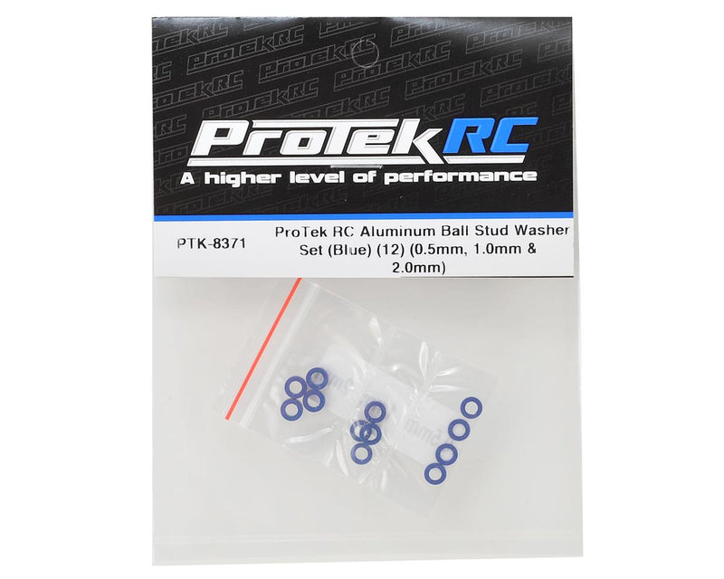 PTK-8371 - Protek RC Aluminum Ball Stud Washer Set (Blue) (12) (0.5mm, 1.0mm, 2.0mm)