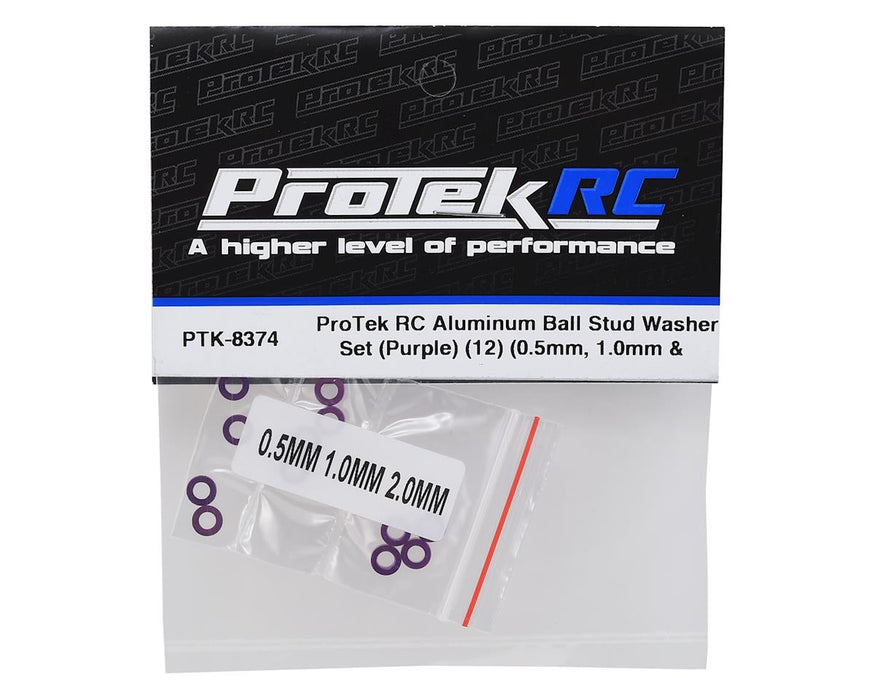 PTK-8374 - Protek RC Aluminum Ball Stud Washer Set (Purple) (12) (0.5mm, 1.0mm, 2.0mm)